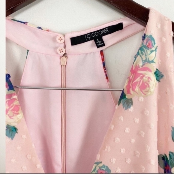 19 Cooper Pink Floral Sleeveless V-Neck Mini Dress Size Large NEW Textured Dot - Picture 6 of 11